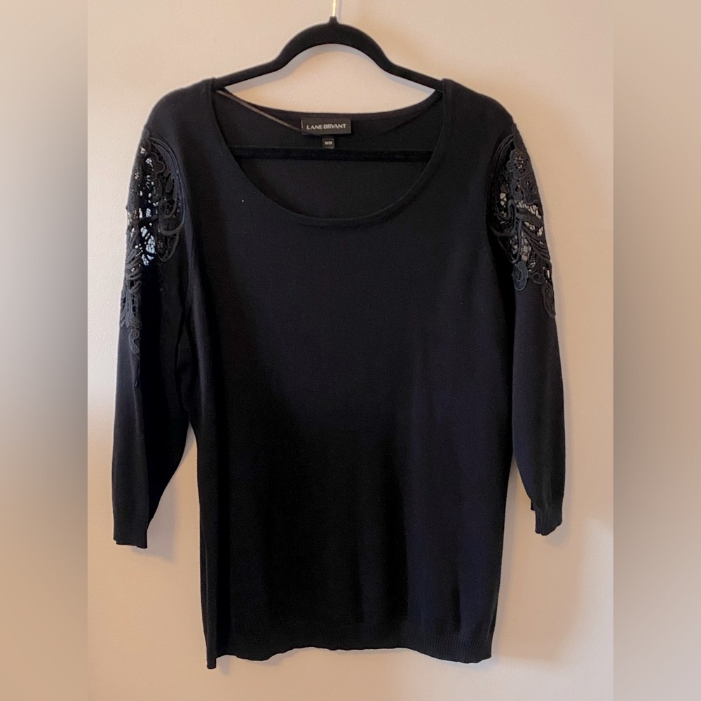Lane Bryant Boat Neck Sweater - Black with lace sleeves